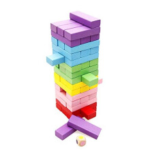 Wooden Stacking Blocks Game - Colorful Timber Tower for Kids & Adults, Educational Color Match Playset, 48 Pieces