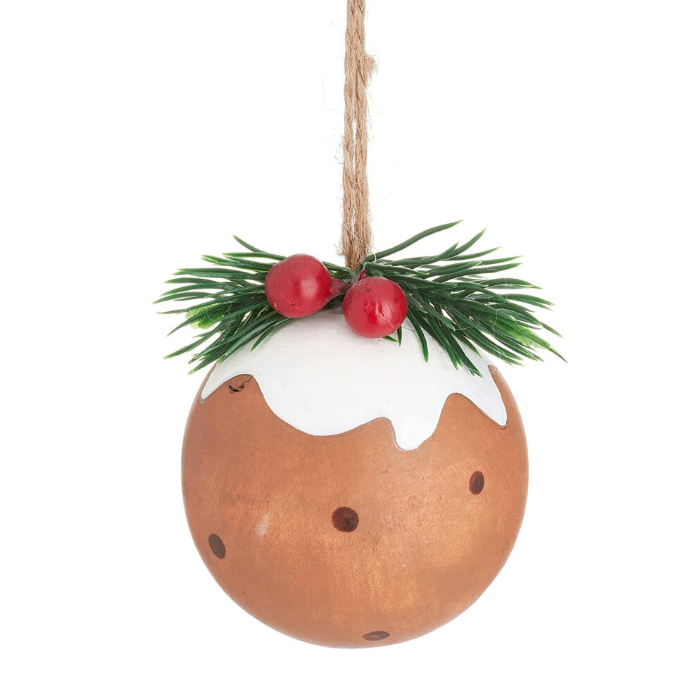 Christmas Tree Decoration Festive Wooden Xmas Pudding Hanging Bauble