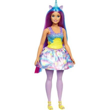 Barbie Dreamtopia Pop met Verwijderbare Eenhoorn Hoofdband & Staart, Blauw & Paars Fantasie Haar