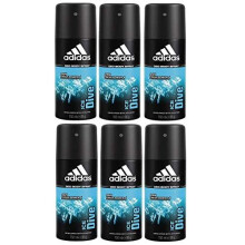adidas Ice Dive Deodorant Body Spray for Men Long-Lasting Fresh Feeling Without Aluminium Pack of 6 x 150 ml