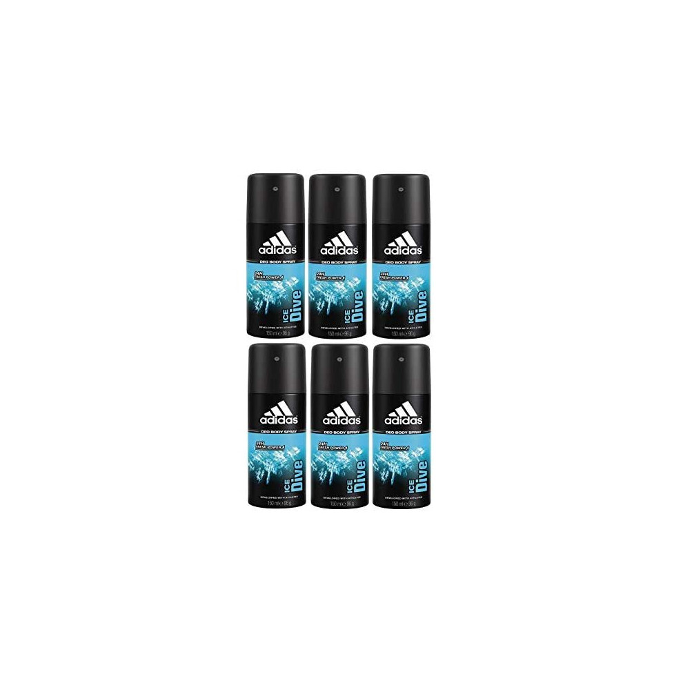 adidas Ice Dive Deodorant Body Spray for Men Long-Lasting Fresh Feeling Without Aluminium Pack of 6 x 150 ml