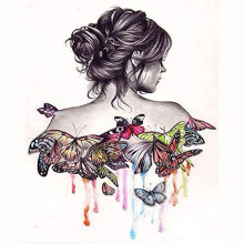 Paint by Numbers for Adults Kids, Amiiba Girl Beauty Back and Colorful Butterfly DIY Kits 16x20 inch Acrylic Painting by Number Wall Art Crafts (