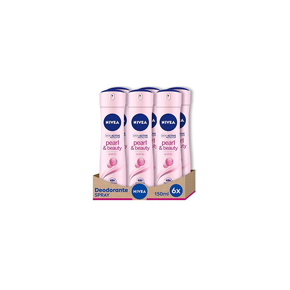 Nivea Pearl & Beauty Women's Deodorant Spray In Pack Of 6 X 150 Ml With Pearl Extracts For Bright And Soft Skin, Deo Antiperspirant Spray Fo