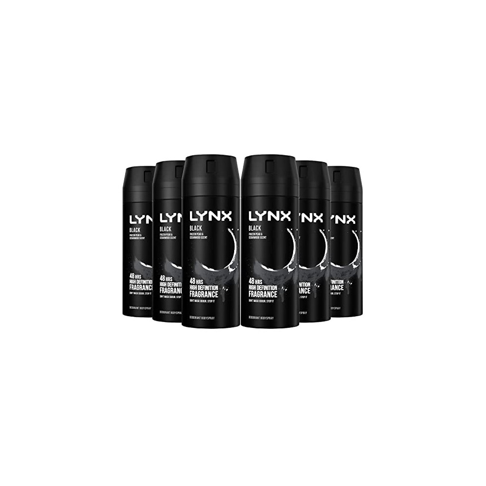 Lynx Black Deodorant Body Spray, 150 ml, Pack of 6