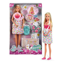 Simba Steffi Love 105733480 Baby Happiness, Pregnant Doll with Baby and Great Sounds, Baby Accessories and Baby Seat