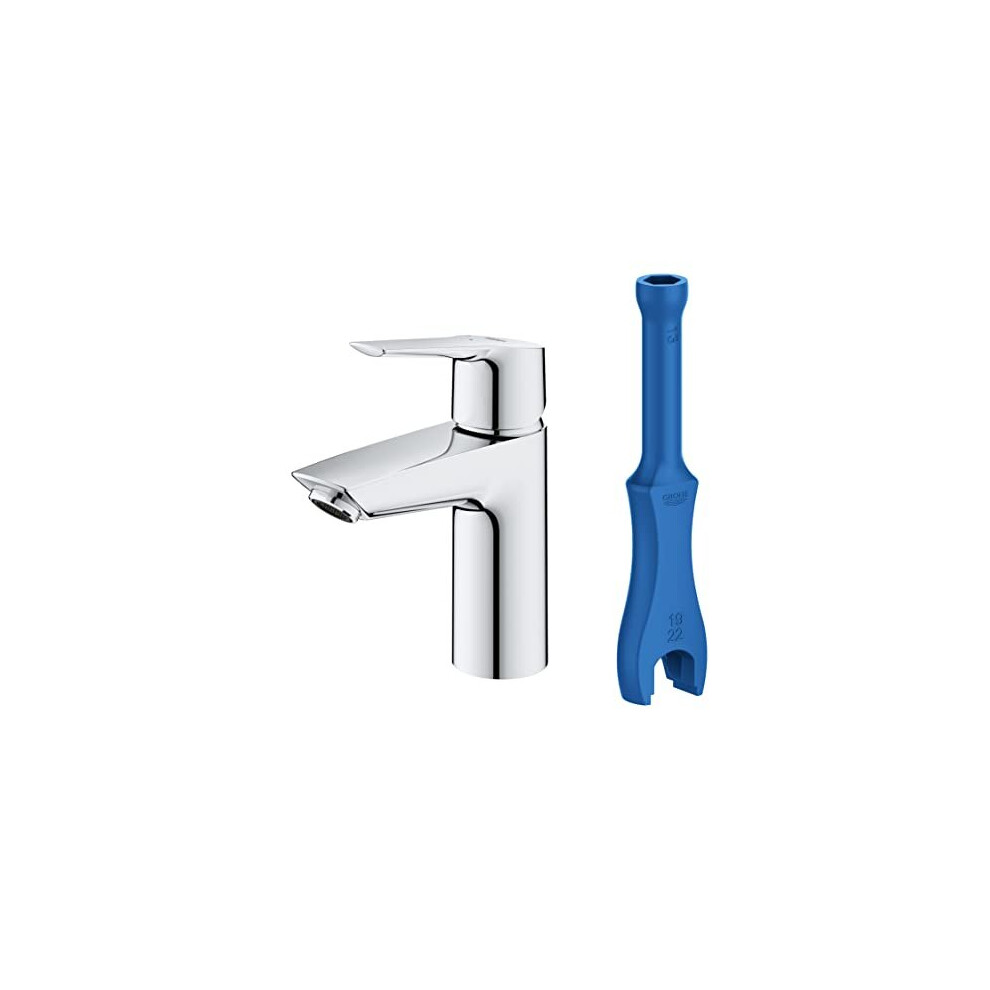 GROHE QUICKFIX Start - Deck Mounted Wash Basin Mixer Tap with Push-Open Pop-Up Waste Set (Size 165 mm, 28 mm Ceramic Cartridge, Water-Saving