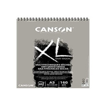 CANSON XL Sand Grain Dry Mixed Media 160gsm A3 Paper, Sand Finish, Spiral Pad Short Side, 40 Grey Sheets, Ideal for Professional Artists & Illust
