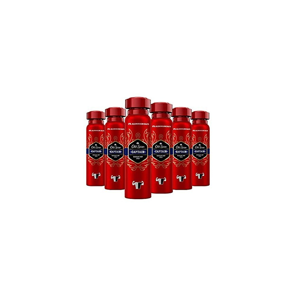 Old Spice Captain Deodorant Body Spray | Pack of 6 (6 x 150 ml) | Deodorant Spray Without Aluminium for Men | Men's Deodorant with Long-last