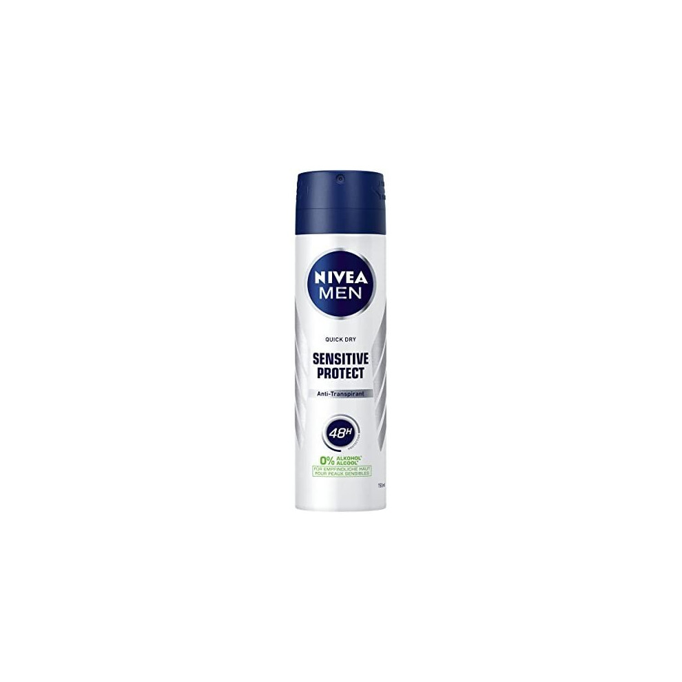 NIVEA MEN Anti-Perspirant Deodorant Spray Sensitive Protect Pack of 6 (6 x 150ml), Mens Antiperspirant Deodorant with 0% Alcohol, 48 Hour An