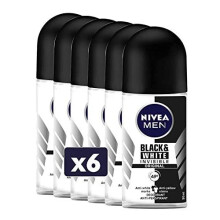 6x Nivea MEN Invisible Black & White Deodorant 48H Anti-Perspirant ROLL ON 50ml