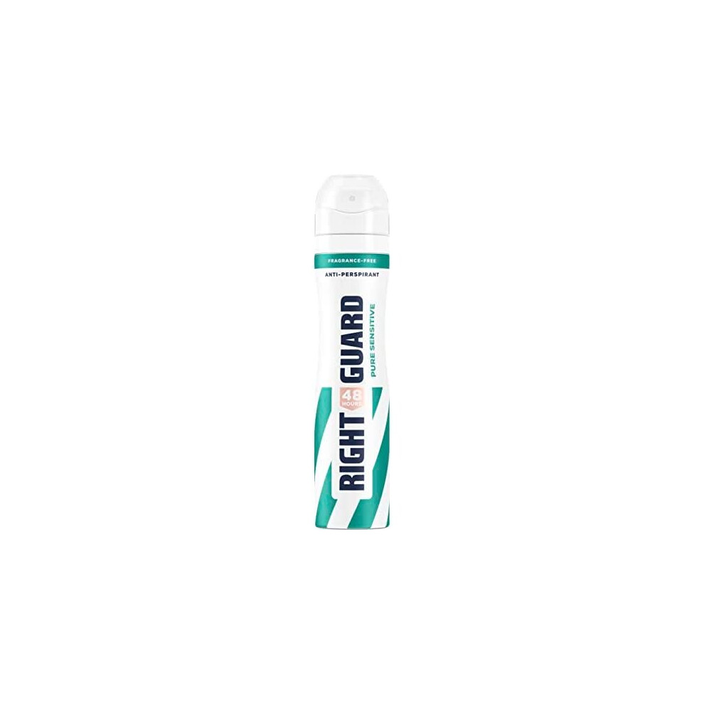 Right Guard Women's Deodorant Pure Sensitive, 48 Hour High Performance Anti-Perspirant Aerosol Spray, No White Residue, Alcohol Free, Dermol