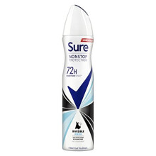 Sure Invisible Aqua Nonstop Protection leaves no white marks or yellow stains on clothes Anti-perspirant Deodorant Aerosol 72h protection an