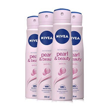 NIVEA Pearl & Beauty Anti-Perspirant Deodorant Pack of 4 (4 x 250ml), 48hr Deodorant for Women, Anti-Perspirant Spray for Women, with A Gent