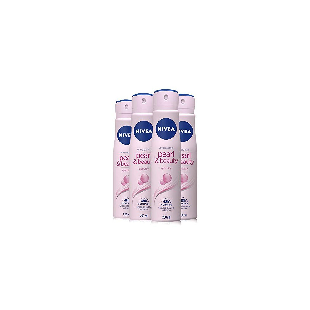 NIVEA Pearl & Beauty Anti-Perspirant Deodorant Pack of 4 (4 x 250ml), 48hr Deodorant for Women, Anti-Perspirant Spray for Women, with A Gent