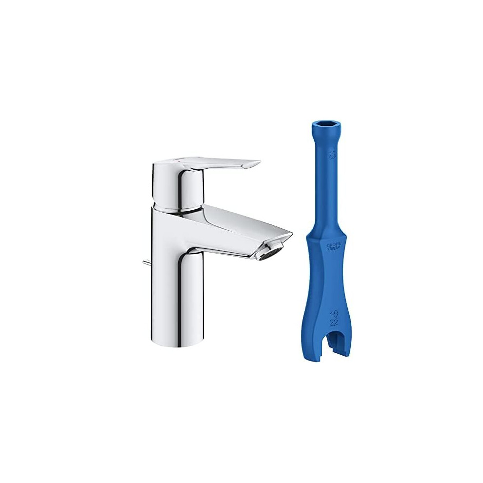 GROHE QUICKFIX Start | Bathroom basin mixer tap with pop-up waste | Easy to install and includes installation tool | Small size H. 165 mm |