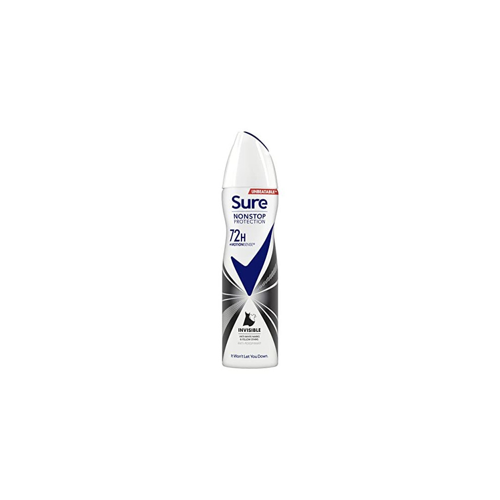 Sure Invisible Black & White Nonstop Protection deodorant spray that protects against white marks and yellow stains Anti-perspirant Deodoran