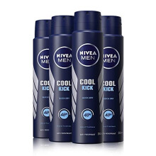 NIVEA MEN Cool Kick Anti-Perspirant Deodorant Spray Pack of 4 (4 x 250ml), Men's Anti-Perspirant Deodorant, Fresh 48H Protection Deodorant M