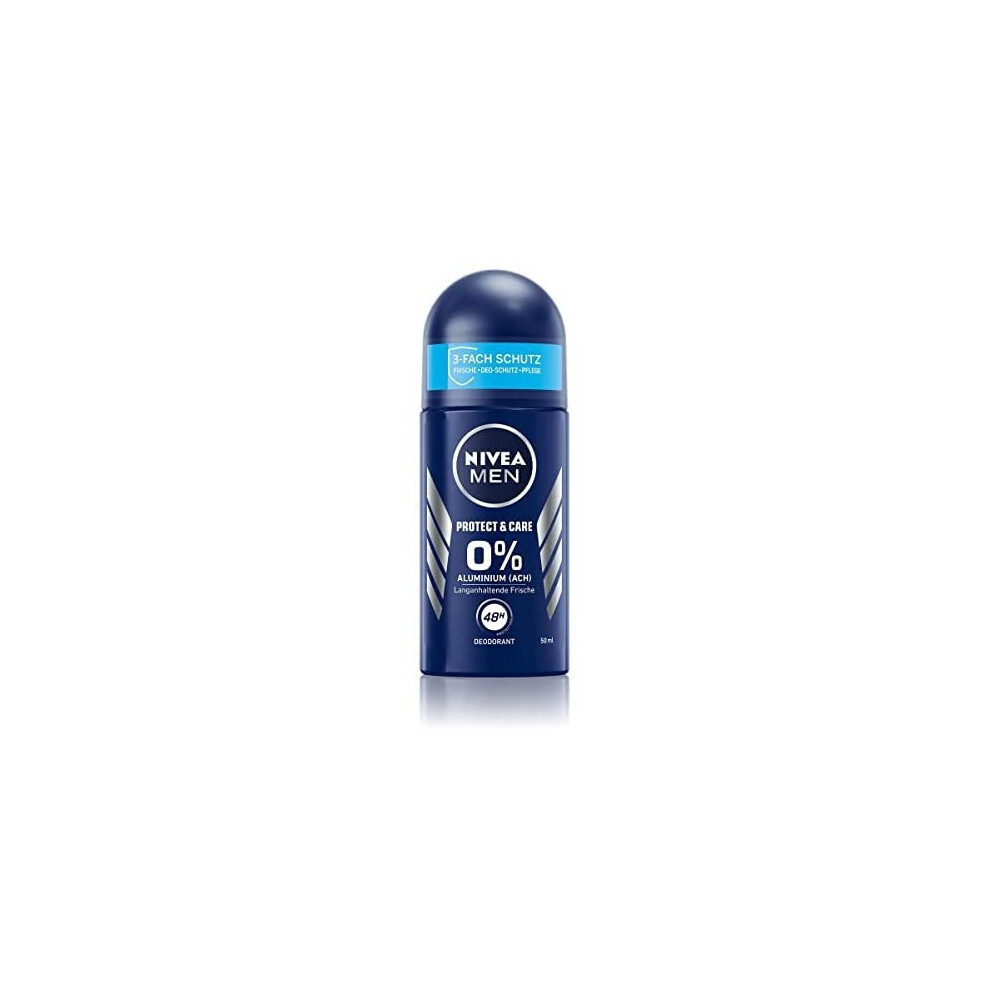 NIVEA MEN Protect & Care roll-on deodorant (50 ml), gentle deodorant without aluminium (ACH) for a long-lasting fresh skin feeling, nourishi