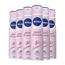NIVEA Pearl & Beauty Anti-Perspirant Deodorant Pack of 6 (6 x 250ml), 48hr Deodorant for Women, Anti-Perspirant Spray for Women, with A Gent