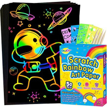 RMJOY RAINBOW Scratch Paper Set: 60st Magic Art Craft Scratch Off Papers Supplies Kits Pad For Age 3-12 Kids Girl Boy Teen Toy Game Gift For Birt