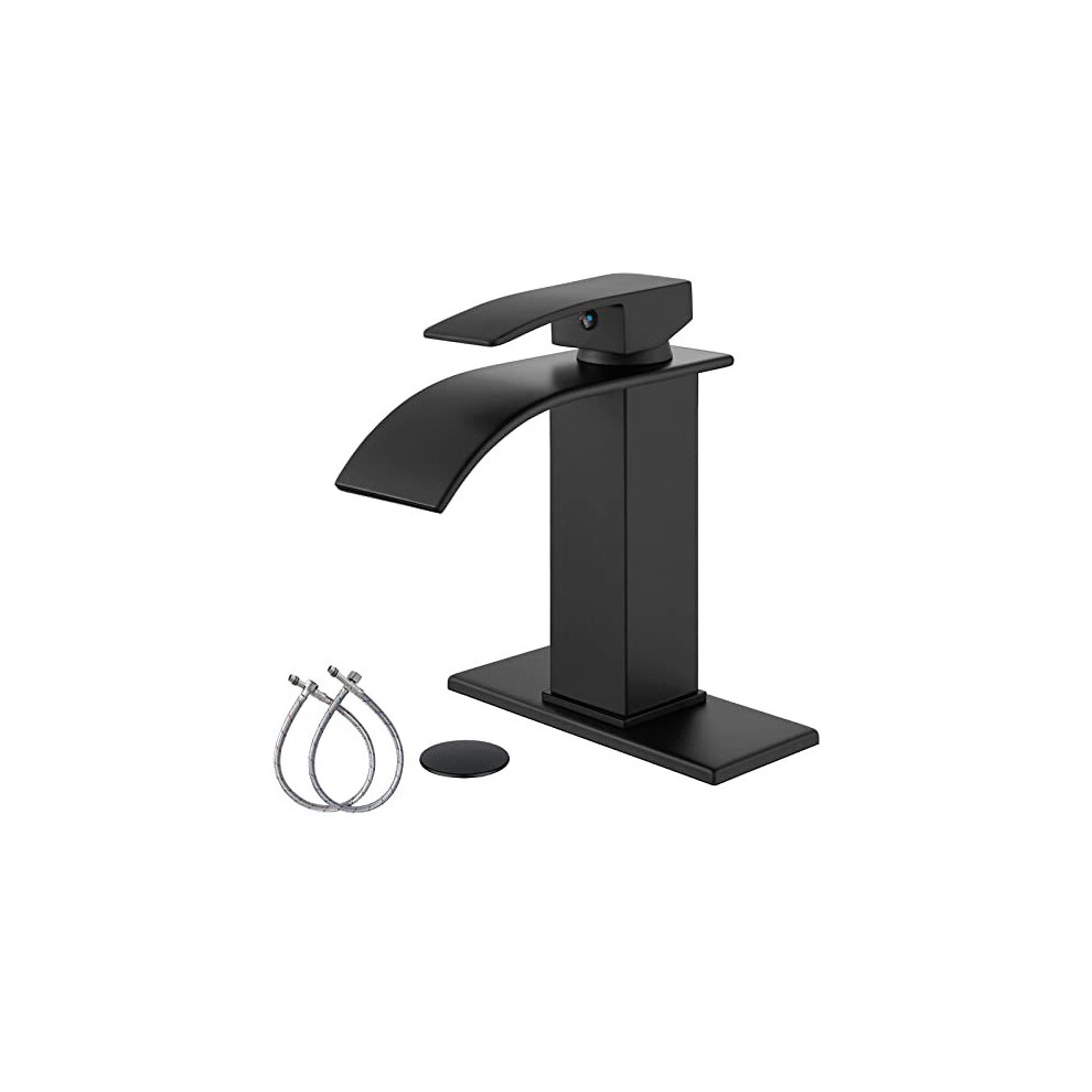 Matte Black Bathroom Sink Faucet Waterfall Spout Brass Single Handle 1 Hole Deck Mount Mixer Tap Lavatory Vanity Sink Faucet Commercial With 759838333223
