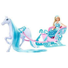 Simba Steffi Love Snow Dream 105733522 Fairytale Sledge with Horse and Steffi as Ice Princess, Length 50 cm, Doll 29 cm, Suitable for Childr