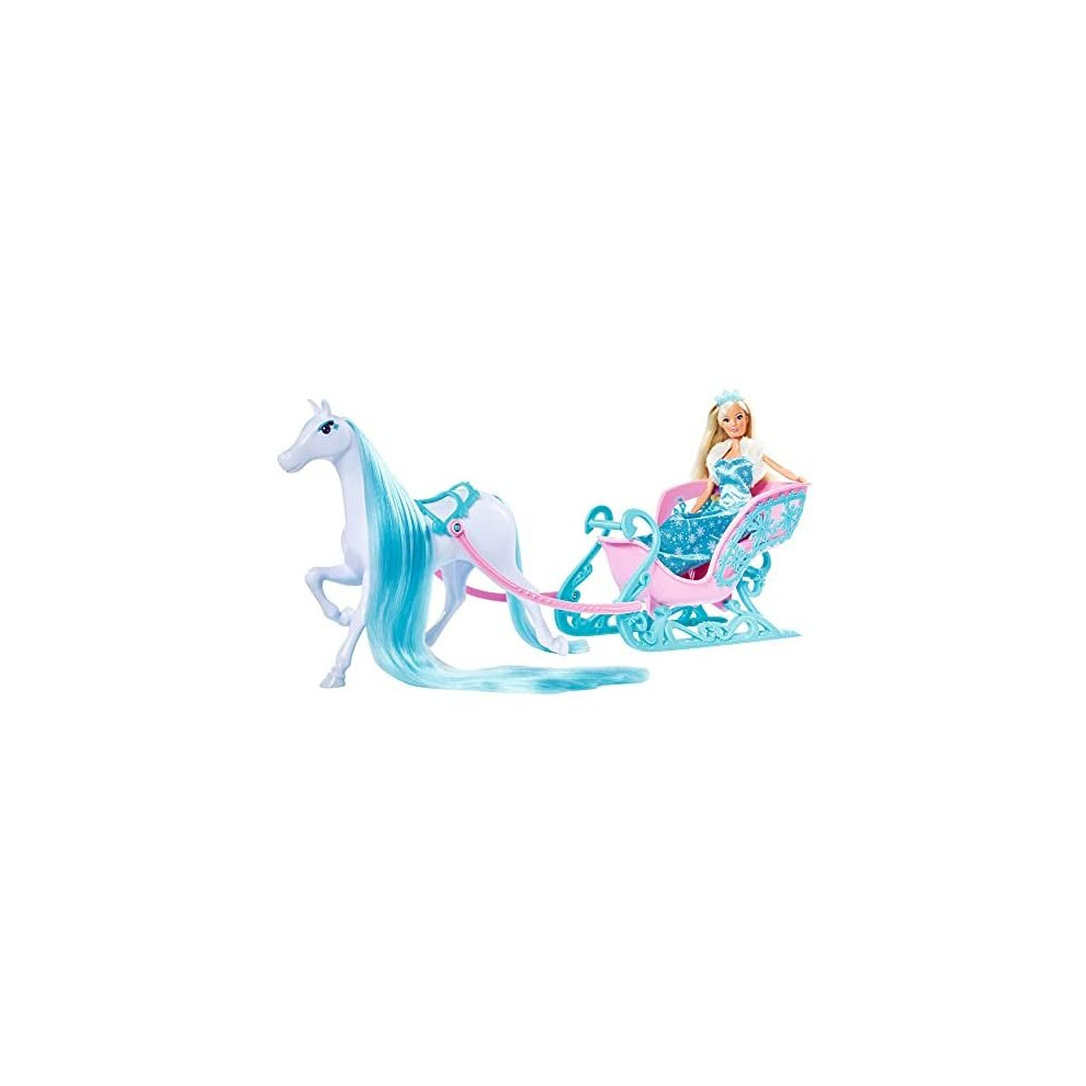 Simba Steffi Love Snow Dream 105733522 Fairytale Sledge with Horse and Steffi as Ice Princess, Length 50 cm, Doll 29 cm, Suitable for Childr