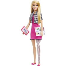 Barbie Interieurontwerper Pop met Blond Haar & Prothesesbeen, Roze Jurk & Houndstooth Jas