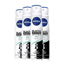 NIVEA Black & White Invisible Fresh Anti-Perspirant Deodorant Spray Pack of 4 (4 x 250ml), 48hr Fresh Fragrance Deodorant for Women, Anti-Pe