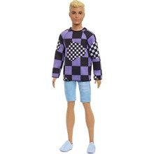 Barbie Fashionistas Ken Puppe #191 mit blonden Haaren, kariertem Sweater, Jeansshorts & weißen Sneakers
