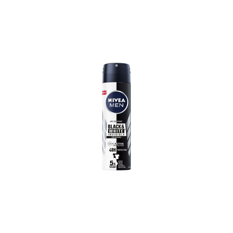 Nivea MEN Black & White Invisible Original Deodorant for Men Spray, Pack of 6 x 150 ml, Anti-Halos, Anti-Breathable Freshness for 48 H