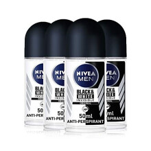 NIVEA MEN Black & White Invisible Original Antiperspirant Deodorant Pack of 4 (4 x 50ml), Men's Deodorant with 0% Alcohol, 48 Hour Antipersp