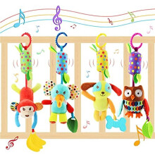 Evance 4packs Baby Pram Pushchair Toys Hanging Rattle Sensory Educational Toy, Newborn Pram Toys Car Seat Crib Travel Activity Plush Animal Wind