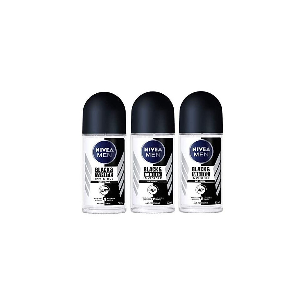 Photos - Deodorant Nivea for Men  Roll On 1.69 oz  Pack of 3 by (Invisible B&W Power)