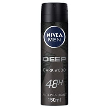 NIVEA MEN DEEP Black Charcoal Anti-Perspirant Spray, 48H Protection, Dark Wood Scent, Dermatologically Tested, 150ml