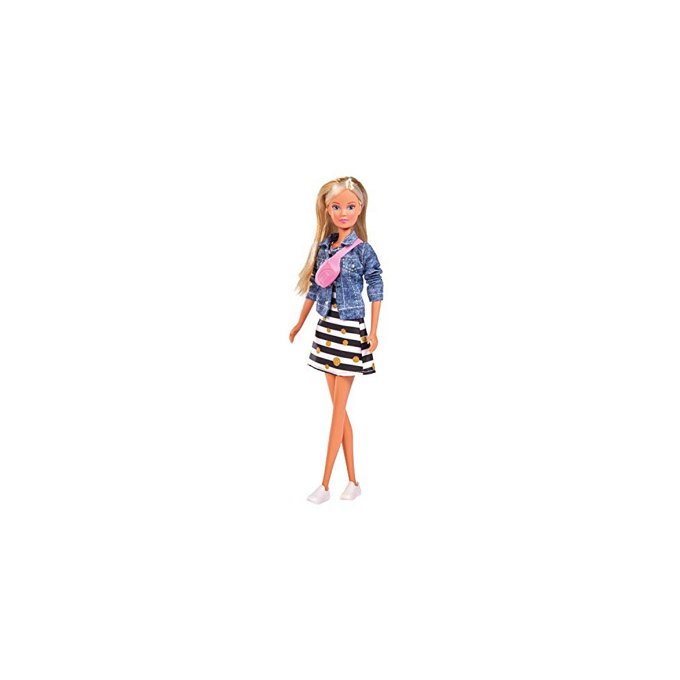 Simba 105733459 - Steffi Love Sneakers Love, Toy Doll in a Fashionable Dress with Denim Jacket, Bum Bag and 3 Pairs of Speakers, 29 cm, from