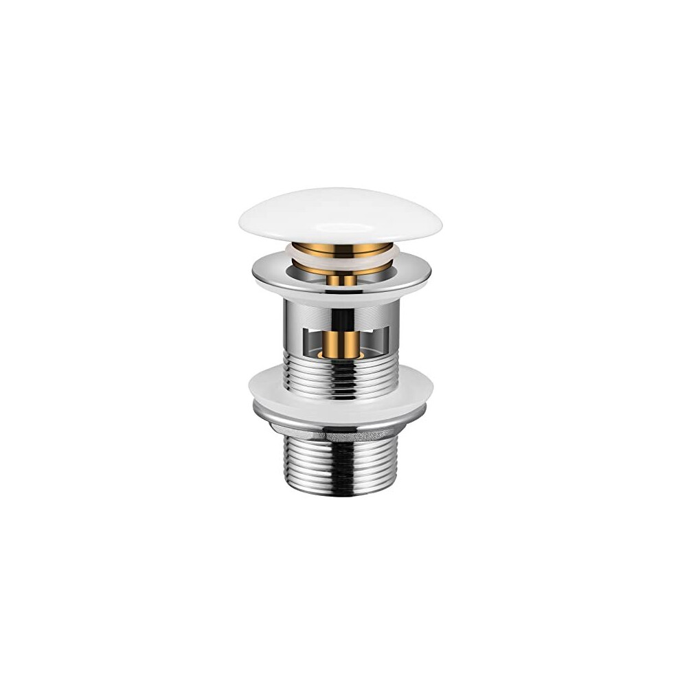 [Pop-up Basin Waste] Hapilife Modern Chrome Brass Slotted Bathroom Sink Sprung Plug Click Clack White