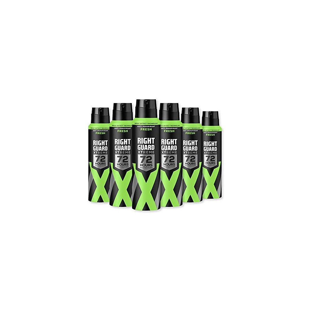 Right Guard Mens Deodorant, Xtreme Fresh 72H High-Performance Anti-Perspirant Spray, Multipack 6 x 150 ml