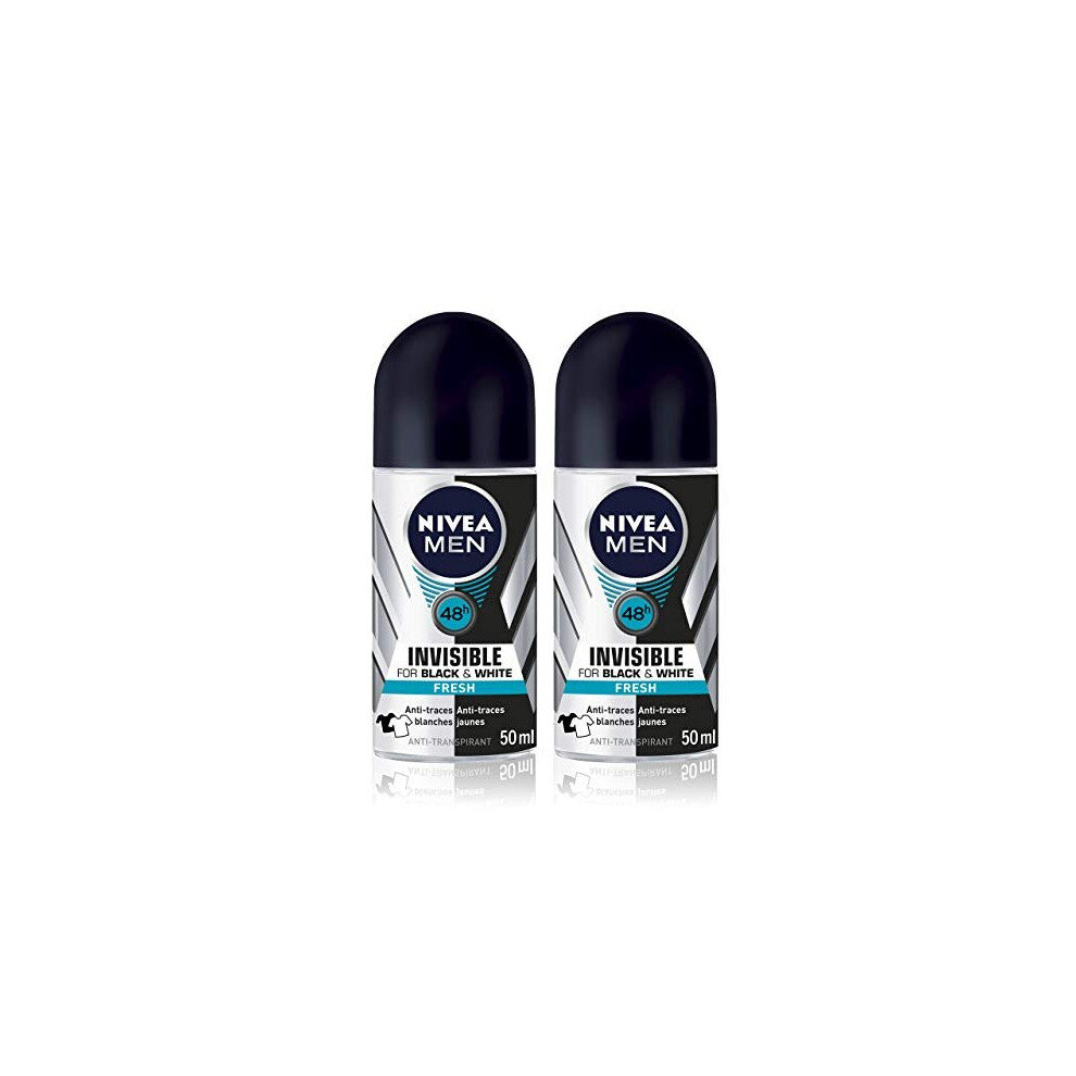 Nivea for Men Nivea Deodorant Invisible for Black & White Fresh Roll-On 50mlÂ Â Pack of 2