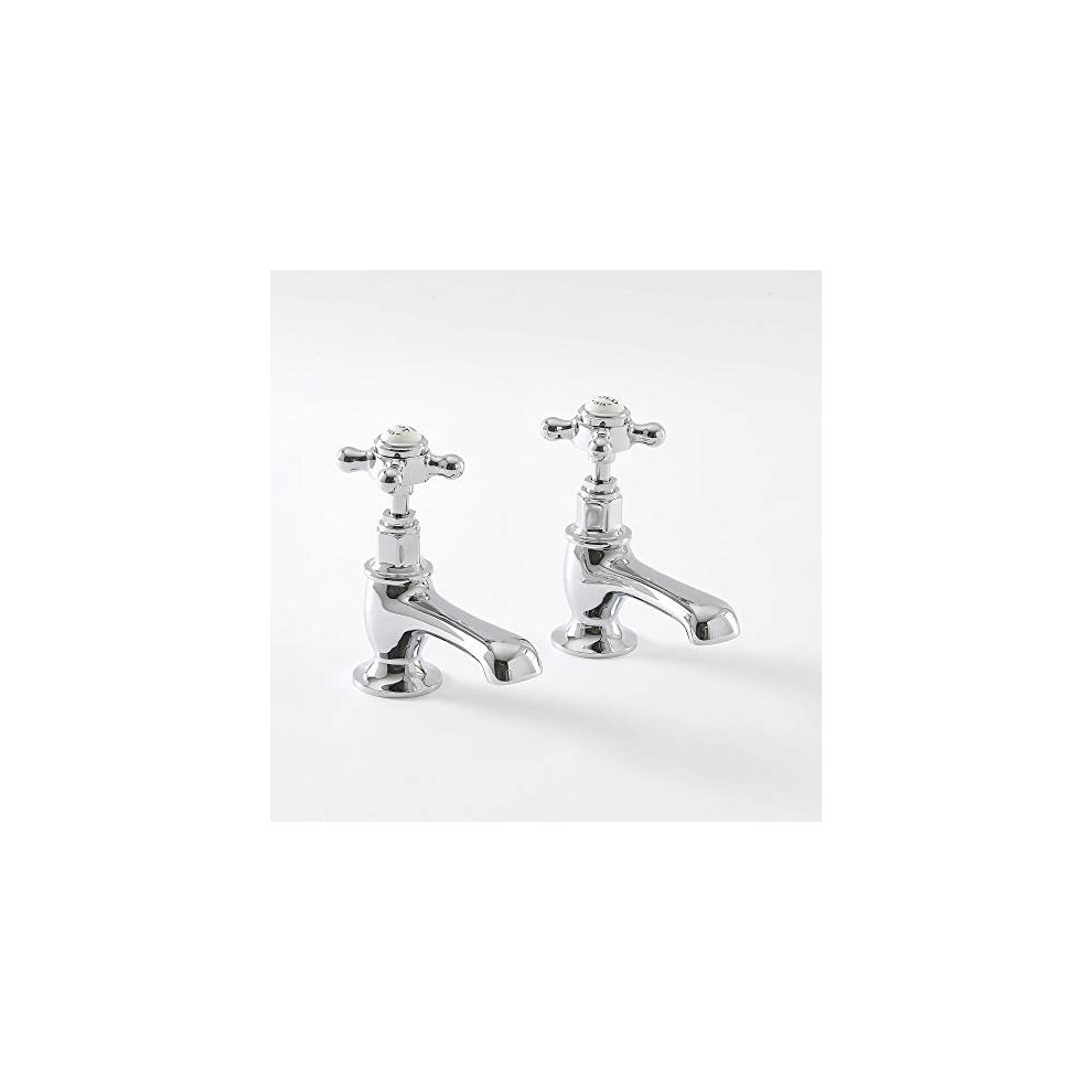 Milano Elizabeth - Traditional Basin Pillar Taps with Crosshead Handles - Chrome and White