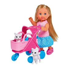 Simba 105733348 - Evi Love Cat Buggy, with Two Cats in Cat Buggy, Removable Bag, Accessories, Dressing Doll, 12 cm, for Children from 3 Year