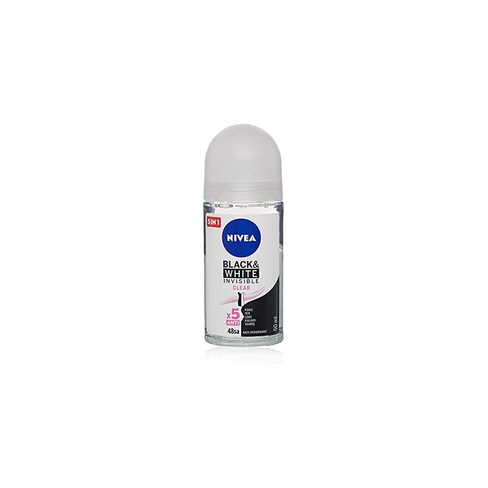 Nivea Invisible for Black & White Clear Roll-On Anti-Perspirant Deodorant 50 ml (Pack of 3)