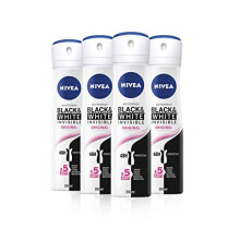 NIVEA Black & White Invisible Original Anti-Perspirant Deodorant Spray Pack of 4 (4 x 150ml), 48hr Deodorant for Women, Anti-Stain Womens An