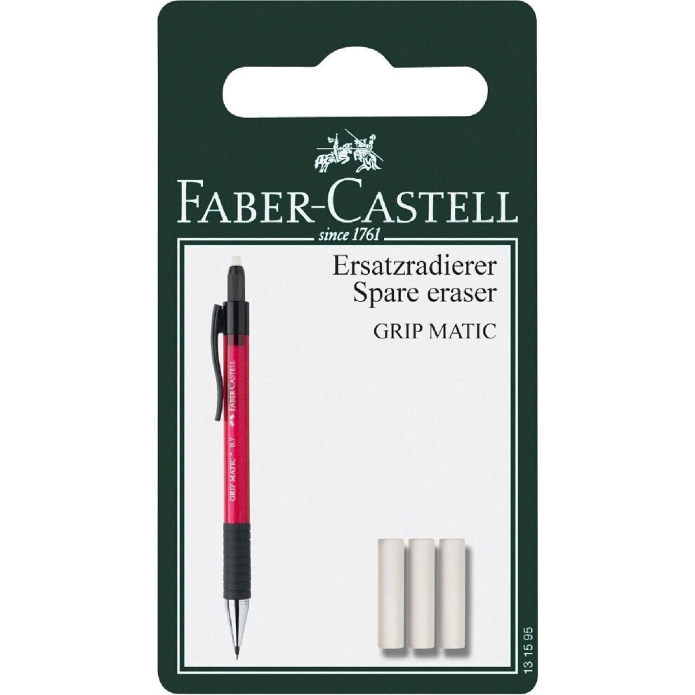 Faber-Castell Grip Matic Eraser Rubber Refills - Blister Pack Of 3 White