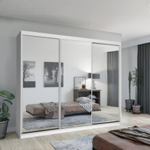 (White, 250cm) Double Mirror Sliding Door Wardrobe