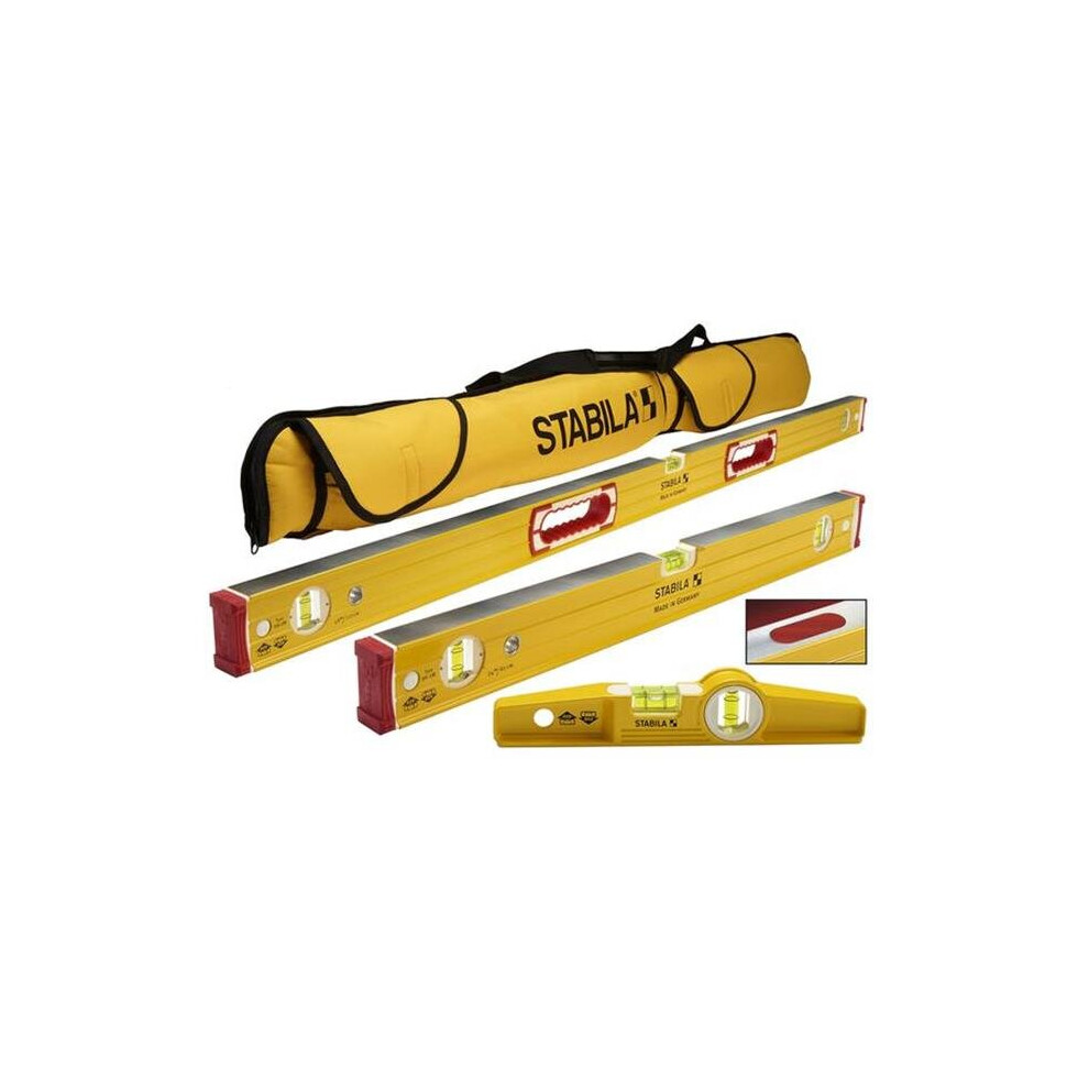 Stabila  Aluminum Magnetic Type 196-2 M Magnetic Level Set 3 Vial Beam Box, Yellow - 3 Piece