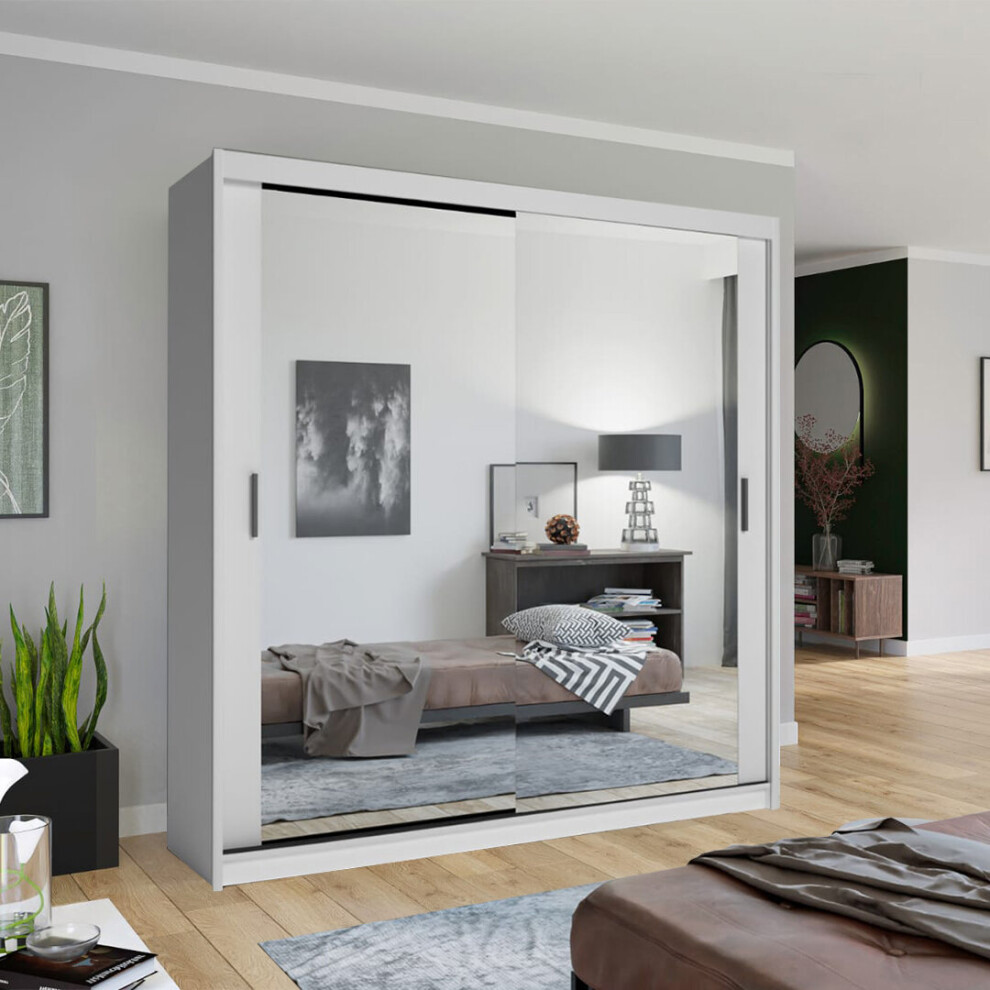 Sliding Wardrobes 4U Ltd White (, 180Cm) Double Mirror Sliding Door Wardrobe 180Cm