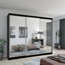 (Black, 250cm) Double Mirror Sliding Door Wardrobe