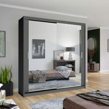 (Grey, 120cm) Double Mirror Sliding Door Wardrobe