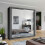 (Grey, 150cm) Double Mirror Sliding Door Wardrobe 1